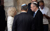 Attorney General Gali Baharav Miara and Justice Minister Yariv Levin during a weekly cabinet meeting, held on this occasion at the Western Wall tunnels on May 21, 2023. (Yonatan Sindel/Flash90)