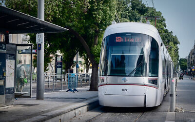 Illustrative: A test drive of the light rail in Tel Aviv on August 16, 2023. (Avshalom Sassoni/Flash90)