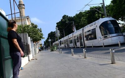 A test drive of the new Light Rail in Jaffa-Tel Aviv on August 16, 2023. (Tomer Neuberg/Flash90)