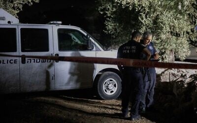 Illustrative: Police at a crime scene in Abu Snan in northern Israel, August 22, 2023. (Shir Torem/Flash90)