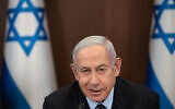 Prime Minister Benjamin Netanyahu leads a cabinet meeting, at the Prime Minister's Office in Jerusalem on August 27, 2023. (Sraya Diamant/Flash90)