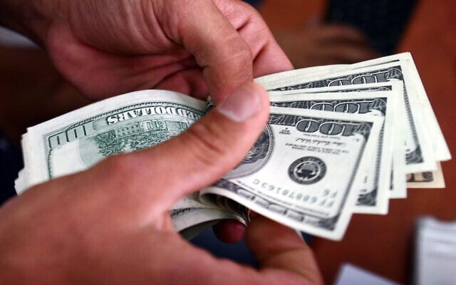 Close-up of US dollars, Jerusalem. (Orel Cohen/FLASH90)