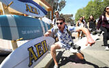 Students affiliated with AEPi attend an Israel Independence Day Celebration at University of California, San Diego in 2018. (Randy Shropshire/Getty Images for AEPi via JTA)