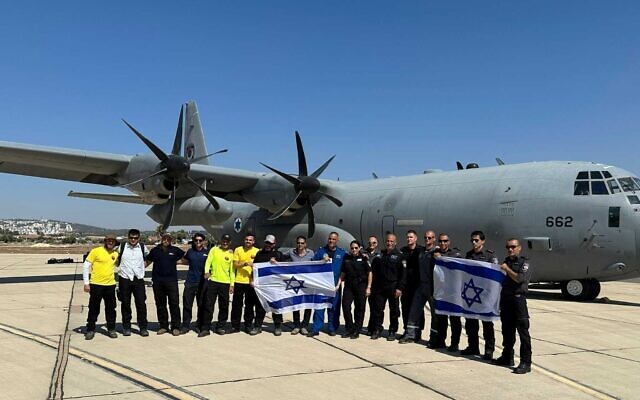 An Israeli fire-fighting team ahead of their departure for Cyprus on August 7, 2023 (Courtesy) An Israeli fire-fighting team ahead of their departure for Cyprus on August 7, 2023 (Courtesy)