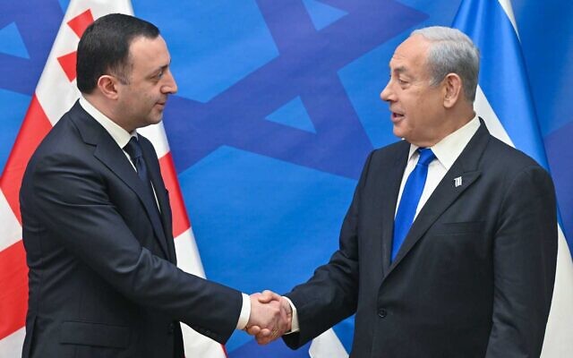 Prime Minister Benjamin Netanyahu (right) meets Georgian Prime Minister Irakli Garibashvili in Tel Aviv on August 17, 2023. (Kobi Gideon/GPO) Prime Minister Benjamin Netanyahu (right) meets Georgian Prime Minister Irakli Garibashvili in Tel Aviv on August 17, 2023. (Kobi Gideon/GPO)