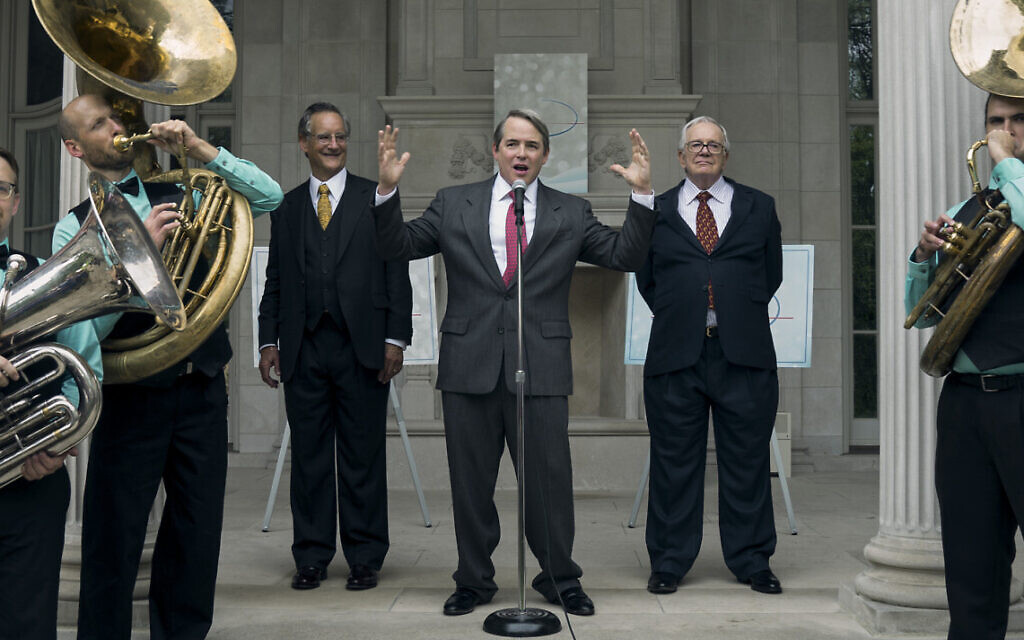 (L to R) John Rothman as Mortimer Sackler, Matthew Broderick as Richard Sackler, Sam Anderson as Raymond Sackler in episode 3 of 'Painkiller.' (Keri Anderson/Netflix © 2023)