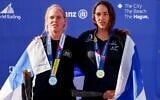Shahar Tibi (right) and Katy Spychakov, gold and silver medal winners at the women's iQFoil category at the Sailing World Championships in the Netherlands, August 19, 2023. (SAILING ENERGY)