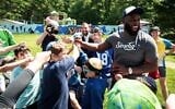 Leonard Fournette visits Camp Simcha in Glen Sprey, New York, August 13, 2023. (Courtesy of Camp Simcha)