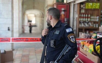 Police at the scene of a shooting where a man in his 30s was moderately wounded, in Jerusalem, August 22, 2023. (Israel Police) Police at the scene of a shooting where a man in his 30s was moderately wounded, in Jerusalem, August 22, 2023. (Israel Police)