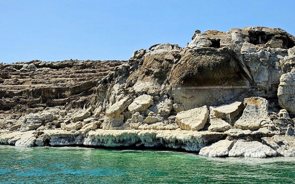 The receding waters of the Dead Sea have revealed new rock formations. (Noam Bedein via JTA)