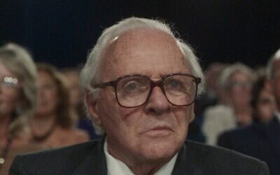 Sir Anthony Hopkins as Sir Nicholas Winton in the upcoming movie 'One Life.' (Warner Brothers via UK Jewish News)