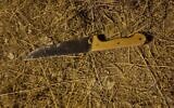 This handout photo from the military shows a knife a Palestinian suspect allegedly tried to stab Israelis with near the West Bank settlement of Nili, August 10, 2023. (Israel Defense Forces)