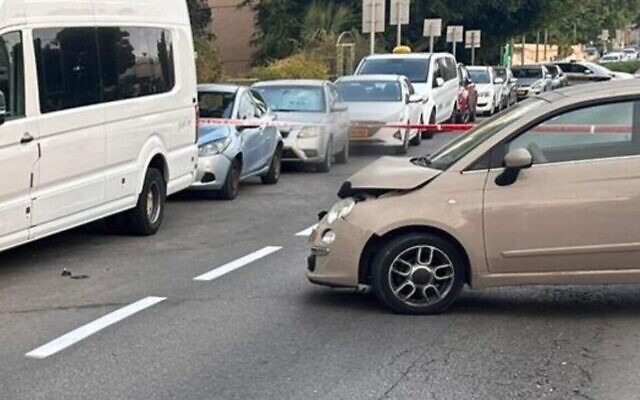 The scene of the suspected hit-and-run in Tirat Carmel, Aug. 25, 2023. (Israel Police Spokesperson)
