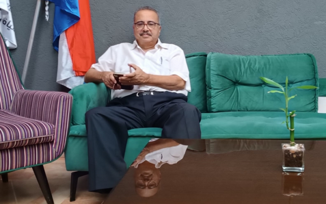 Jerusalem mayoral candiate Waleed Abu Tayeh during an interview with The Times of Israel at the Saint George Hotel, Jerusalem, August 17, 2023. (Gianluca Pacchiani / Times of Israel)