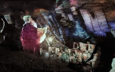 A multimedia production in Zedekiah's Cave in Jerusalem, August 2023. (Shmuel Bar-Am)
