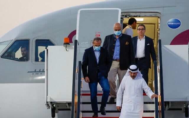 US citizens Siamak Namazi (R), Emad Sharqi (L) and Morad Tahbaz (C) disembark from a Qatari jet upon their arrival at Doha International Airport in Qatar on September 18, 2023, following a prisoner swap between the United States and Iran. (Karim Jaafar/AFP) US citizens Siamak Namazi (R), Emad Sharqi (L) and Morad Tahbaz (C) disembark from a Qatari jet upon their arrival at Doha International Airport in Qatar on September 18, 2023, following a prisoner swap between the United States and Iran. (Karim Jaafar/AFP)