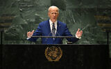US President Joe Biden addresses the 78th UN General Assembly at UN headquarters in New York City on September 19, 2023. (Timothy A. Clary/AFP)