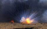 A bomb explodes during clashes between Palestinian demonstrators and Israeli security forces east of Rafah in the southern Gaza Strip near the Israel-Gaza border fence on September 23, 2023. (Said Khatib/AFP)