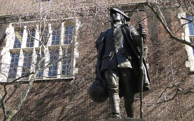 A statue of a young Benjamin Franklin at the University of Pennsylvania. (Wikimedia via JTA)