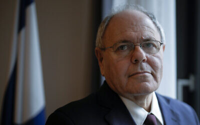 Dani Dayan, head of Israel's Yad Vashem Holocaust memorial poses after a news conference in Berlin, Germany, Jan. 23, 2023. (AP /Markus Schreiber)