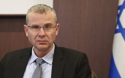 Israeli Justice Minister Yariv Levin attends the weekly cabinet meeting at the Prime Minister's Office in Jerusalem, March 5, 2023. (Gil Cohen-Magen/Pool via AP)
