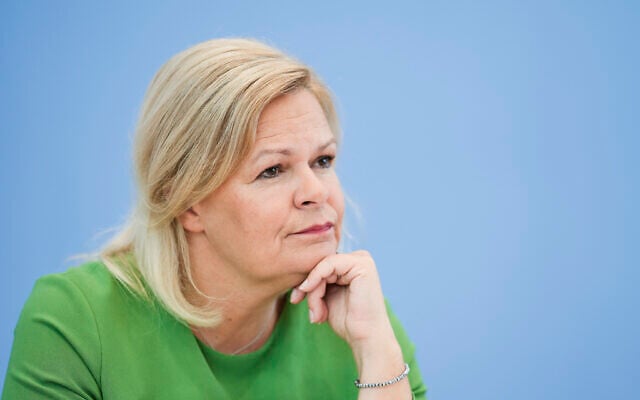 German Interior Minister Nancy Faeser briefs the media after the cabinet meeting of the German government in Berlin, Germany, August 23, 2023. (AP Photo/Markus Schreiber, File) German Interior Minister Nancy Faeser briefs the media after the cabinet meeting of the German government in Berlin, Germany, August 23, 2023. (AP Photo/Markus Schreiber, File)