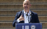 Jonathan Greenblatt, head of the Anti-Defamation League, speaks at the 60th Anniversary of the March on Washington at the Lincoln Memorial in Washington, August 26, 2023. (AP Photo/Andrew Harnik)