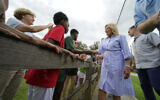 First lady Jill Biden greets people as she and President Joe Biden survey damage caused by Hurricane Idalia, Saturday, Sept. 2, 2023, in Live Oak, Fla. (AP/Julio Cortez)