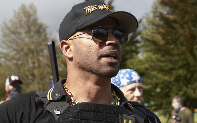 Proud Boys leader Enrique Tarrio speaks at a rally in Delta Park on Sept. 26, 2020, in Portland, Ore. (AP/Allison Dinner, File) Proud Boys leader Enrique Tarrio speaks at a rally in Delta Park on Sept. 26, 2020, in Portland, Ore. (AP/Allison Dinner, File)