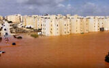 Streets a flooded after storm Daniel in Marj, Libya, September 11, 2023. (Libya Almasar TV via AP)