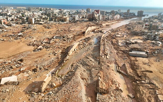 A general view of the city of Derna is seen on Sept. 12., 2023. Mediterranean storm Daniel caused devastating floods in Libya that broke dams and swept away entire neighborhoods in multiple coastal towns, the destruction appeared greatest in Derna city. (AP Photo/Jamal Alkomaty) A general view of the city of Derna is seen on Sept. 12., 2023. Mediterranean storm Daniel caused devastating floods in Libya that broke dams and swept away entire neighborhoods in multiple coastal towns, the destruction appeared greatest in Derna city. (AP Photo/Jamal Alkomaty)