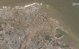 This satellite photo from Planet Labs PBC shows flooding in Derna, Libya, on Tuesday, Sept. 12, 2023. (Planet Labs PBC via AP)