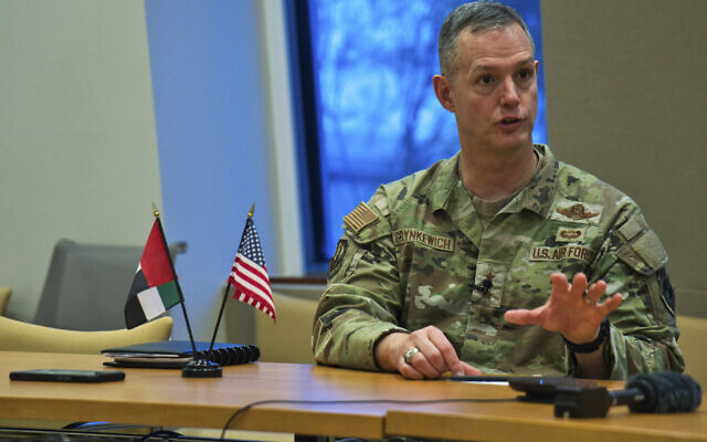 Lt. Gen. Alexus Grynkewich, the head of US Air Force Central, speaks at a news conference at the US Embassy in Abu Dhabi, United Arab Emirates Wednesday, Sept. 20, 2023. (AP Photo/Jon Gambrell)
