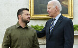 File - US President Joe Biden, right, meets with Ukrainian President Volodymyr Zelensky in the Oval Office of the White House, September 21, 2023, in Washington. (AP Photo/Evan Vucci)