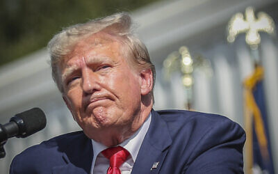Former President Donald Trump pauses before ending his remarks at a rally in Summerville, S.C., Sept. 25, 2023. (AP/Artie Walker Jr., File)