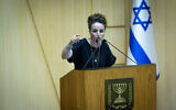 Environmental Protection Minister Idit Silman speaks during a debate in the Knesset, August 16, 2023. (Yonatan Sindel/Flash90)