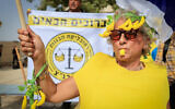 Protesters outside the the hearing of the government's 'reasonableness-limitation amendment,' at the Supreme Court in Jerusalem on September 12, 2023. (Noam Revkin Fenton/FLASH90)