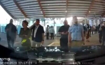 Screen capture from video from inside Transportation Minister Miri Regev's car during an altercation with Shin Bet security guards, September 4, 2023. (X. Used in accordance with Clause 27a of the Copyright Law) Screen capture from video from inside Transportation Minister Miri Regev's car during an altercation with Shin Bet security guards, September 4, 2023. (X. Used in accordance with Clause 27a of the Copyright Law)