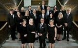 The new government of Finland led by Prime Minister Petteri Orpo (front row center) poses for a photo in Helsinki, Finland, June 20, 2023. Former minister of economic affairs Vilhelm Junnila (third row, third from left) resigned after 10 days over Nazi jokes made in 2019. (Antti Aimo-Koivisto / Lehtikuva / AFP via Getty Images via JTA)