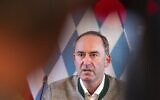Hubert Aiwanger, party leader of the Free Voters and Bavaria’s Minister of State for Economic Affairs, Regional Development and Energy, speaks at a press conference in Munich, Germany on August 31, 2023. (Lennart Preiss/dpa via AP)