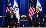 US President Joe Biden meets with Prime Minister Benjamin Netanyahu in New York, September 20, 2023. (AP Photo/Susan Walsh)
