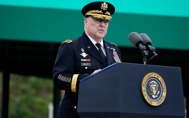 Retiring Chairman of the US Joint Chiefs of Staff Gen. Mark Milley speaks during the Armed Forces Farewell Tribute in honor of Milley at Joint Base Myer-Henderson Hall, in Fort Meyer, Virginia, September 29, 2023. (AP Photo/Manuel Balce Ceneta) Retiring Chairman of the US Joint Chiefs of Staff Gen. Mark Milley speaks during the Armed Forces Farewell Tribute in honor of Milley at Joint Base Myer-Henderson Hall, in Fort Meyer, Virginia, September 29, 2023. (AP Photo/Manuel Balce Ceneta)
