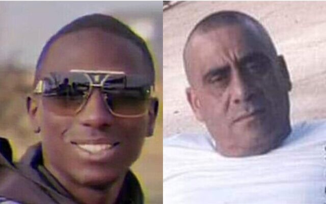 From left to right: Bashar Abu Zajilah, 18, shot dead in Rahat on September 24, 2023, and Edmund Dibi, in his 50s, shot dead in Haifa on September 23, 2023. (Courtesy) From left to right: Bashar Abu Zajilah, 18, shot dead in Rahat on September 24, 2023, and Edmund Dibi, in his 50s, shot dead in Haifa on September 23, 2023. (Courtesy)