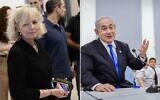 Left: Attorney General Gali Baharav-Miara in Tel Aviv, June 20, 2023. (Tomer Neuberg/Flash90); Right: Prime Minister Benjamin Netanyahu in the West Bank settlement of Ma’ale Adumim, September 1, 2023. (Olivier Fitoussi/Pool)
