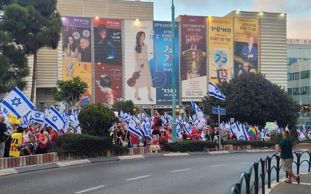 Protesters against the government's judicial overhaul march in Haifa, September 2, 2023. (Doron Kliger)