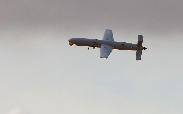 This handout photo published September 18, 2023, shows a SkyStriker loitering munition. (Courtesy of Elbit Systems) This handout photo published September 18, 2023, shows a SkyStriker loitering munition. (Courtesy of Elbit Systems)