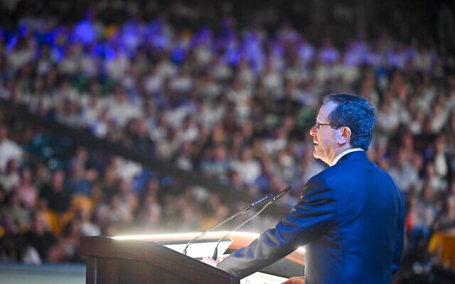 President Isaac Herzog speaks at a memorial marking 50 years since the Yom Kippur War, at Latrun, September 27, 2023. (Kobi Gideon/GPO) President Isaac Herzog speaks at a memorial marking 50 years since the Yom Kippur War, at Latrun, September 27, 2023. (Kobi Gideon/GPO)