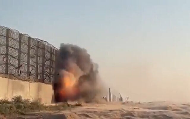Palestinians detonate a large explosive device on the Gaza border, September 5, 2023. (Screenshot: X) Palestinians detonate a large explosive device on the Gaza border, September 5, 2023. (Screenshot: X)