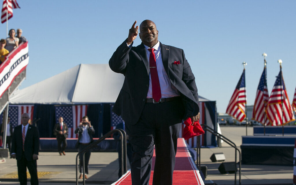 Mark Robinson, lieutenant governor of North Carolina, is seen during a Save America rally for former president Donald Trump at the Aero Center Wilmington on September 23, 2022 in Wilmington, North Carolina. (Allison Joyce/Getty Images/AFP) Mark Robinson, lieutenant governor of North Carolina, is seen during a Save America rally for former president Donald Trump at the Aero Center Wilmington on September 23, 2022 in Wilmington, North Carolina. (Allison Joyce/Getty Images/AFP)