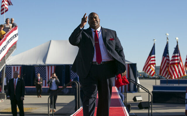 Mark Robinson, lieutenant governor of North Carolina, is seen during a Save America rally for former president Donald Trump at the Aero Center Wilmington on September 23, 2022 in Wilmington, North Carolina. (Allison Joyce/Getty Images/AFP)
